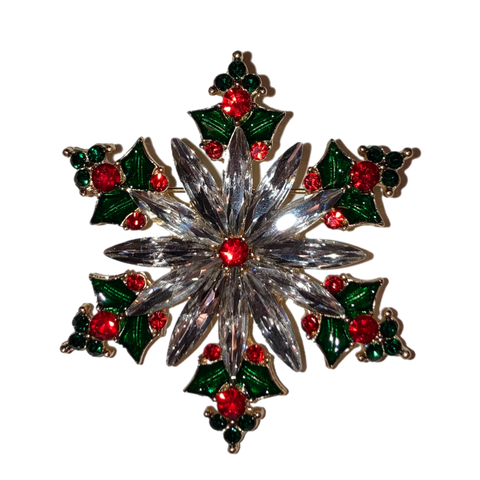 Red And Green Snowflake Brooch