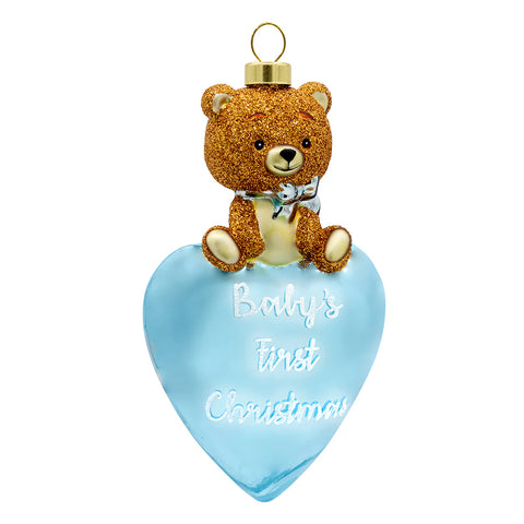 Baby's First Boy Teddy Bear Heart Ornament