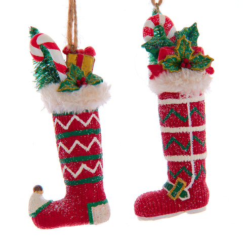 Assorted Stocking With Candy Cane Ornament, INDIVIDUALLY SOLD