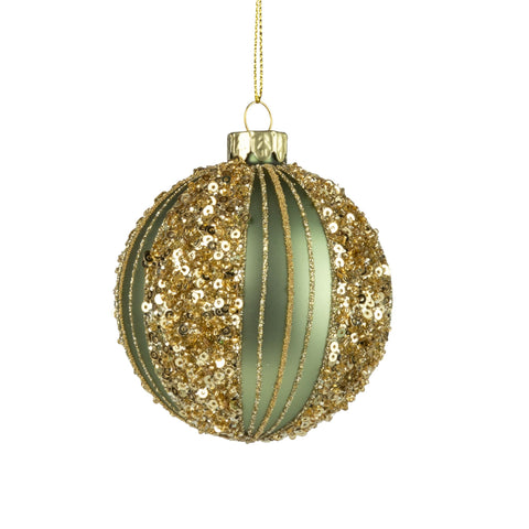 Gold Glittered Stiped Green Ball
