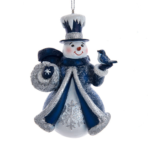 Silver And Blue Snowman Ornament