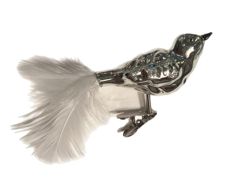Chrome Silver Clip On Bird Ornament