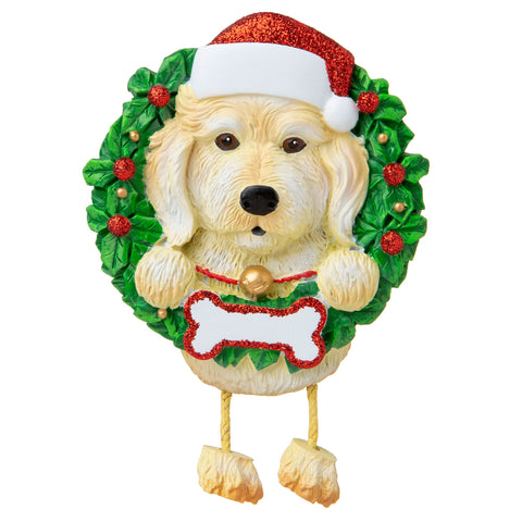 Dog In Wreath: White Labradoodle