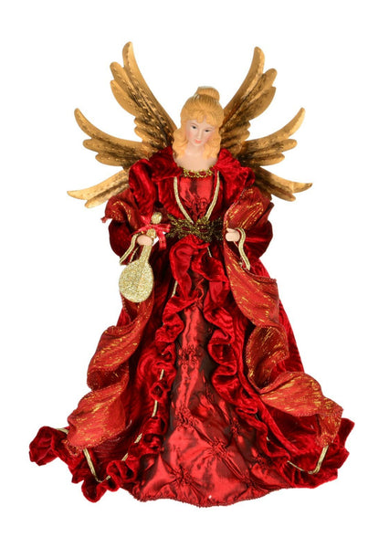 16" Non Lit Angel In Red Dress Tree Topper
