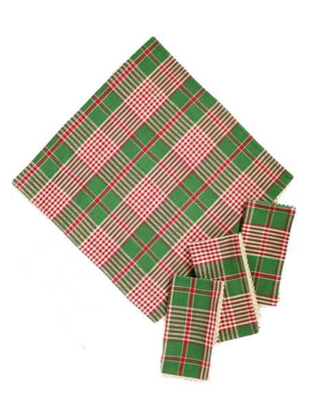 April Cornell Holly Plaid Green Napkin, INDIVIDUALLY SOLD