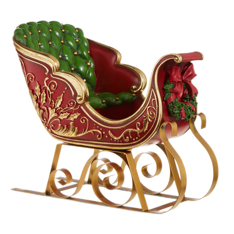 Red Sleigh With Wreath Figurine