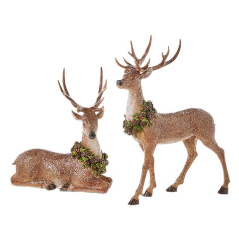 Assorted Glitter Deer With Wreath Figurine, INDIVIDUALLY SOLD