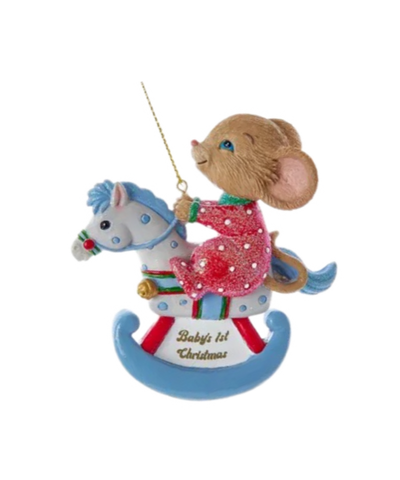 Baby's First Mouse On Rocking Horse Boy Ornament