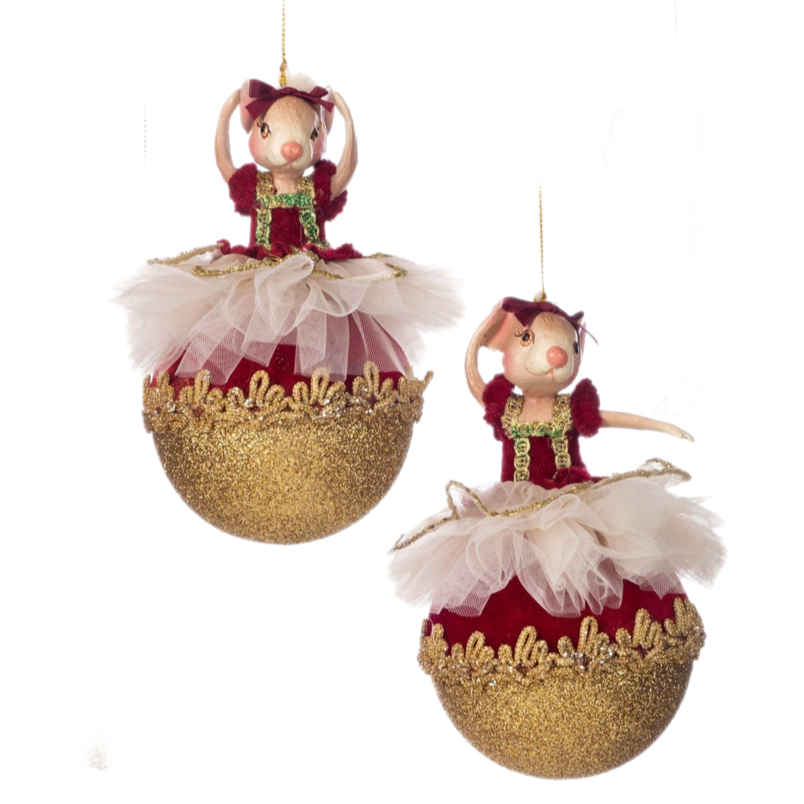 Assorted Red Mouse Ballerina Ball Ornament, INDIVIDUALLY SOLD