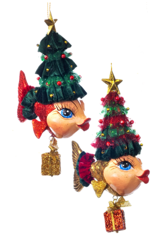 Assorted Fish With Tree Hat Ornament, INDIVIDUALLY SOLD