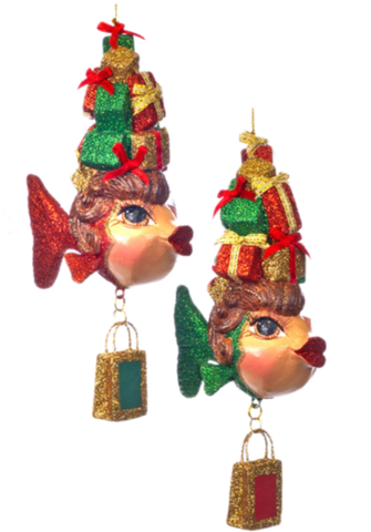 Assorted Fish With Gift Hat Ornament, INDIVIDUALLY SOLD