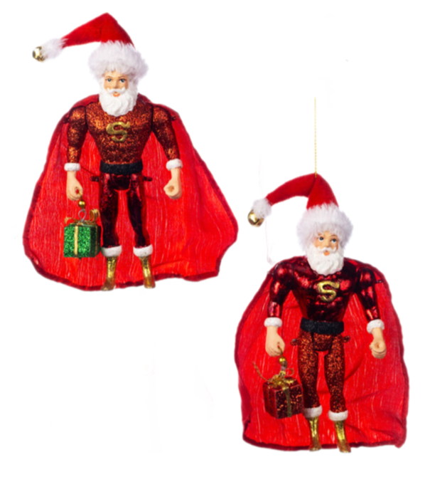 Assorted Super Hero Santa Ornament, INDIVIDUALLY SOLD