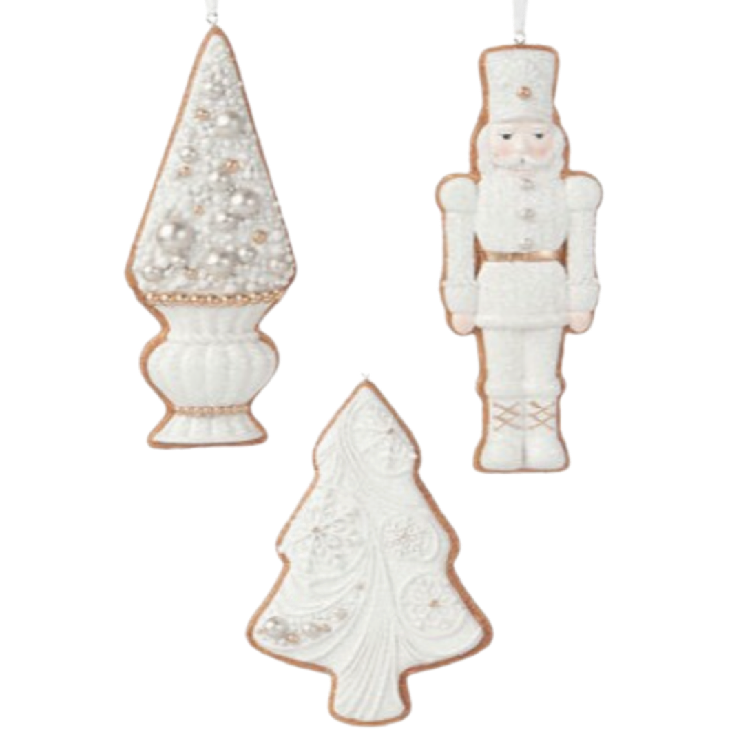 Assorted White Gingerbread Cookie Ornament, INDIVIDUALLY SOLD