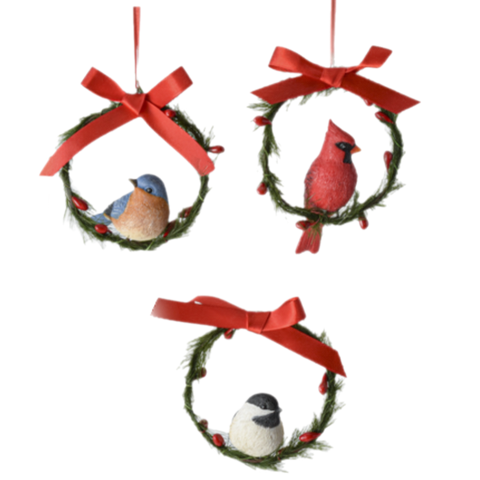 Assorted Bird In Wreath Ornament, INDIVIDUALLY SOLD