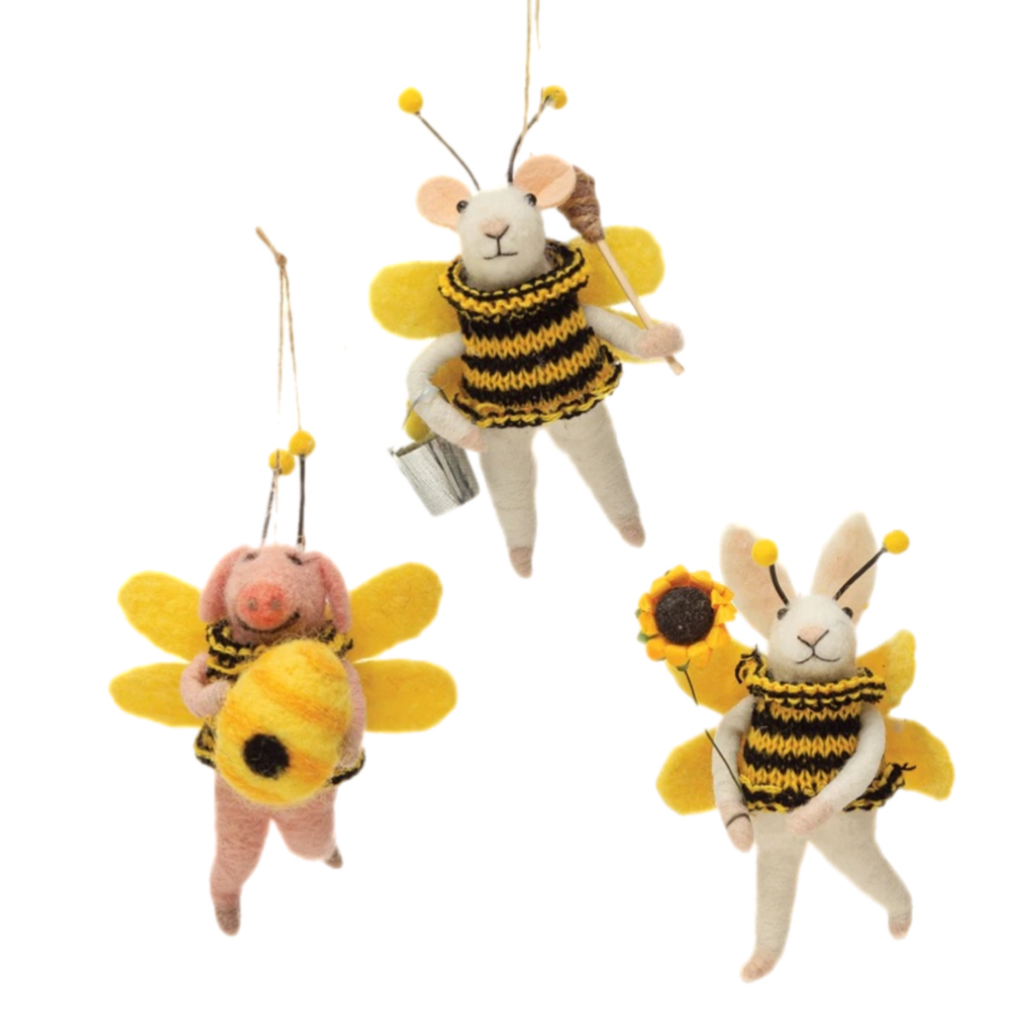 Assorted Animal In Bee Costume Ornament, INDIVIDUALLY SOLD