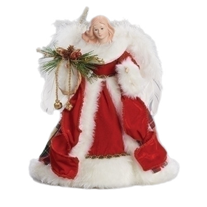 12" Non Lit Angel In Red Dress Tree Topper