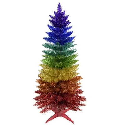 4' Rainbow Tinsel Christmas Tree NON LIT