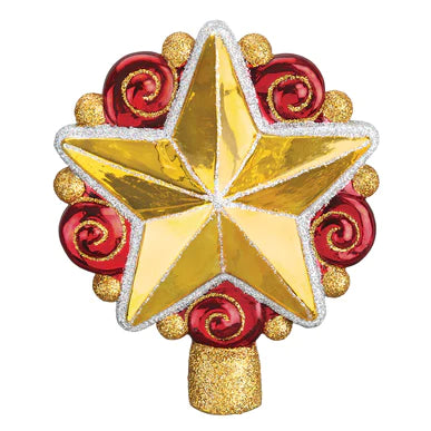 6.25" 5 Point Non Lit Gold And Red Swirly Star Tree Topper