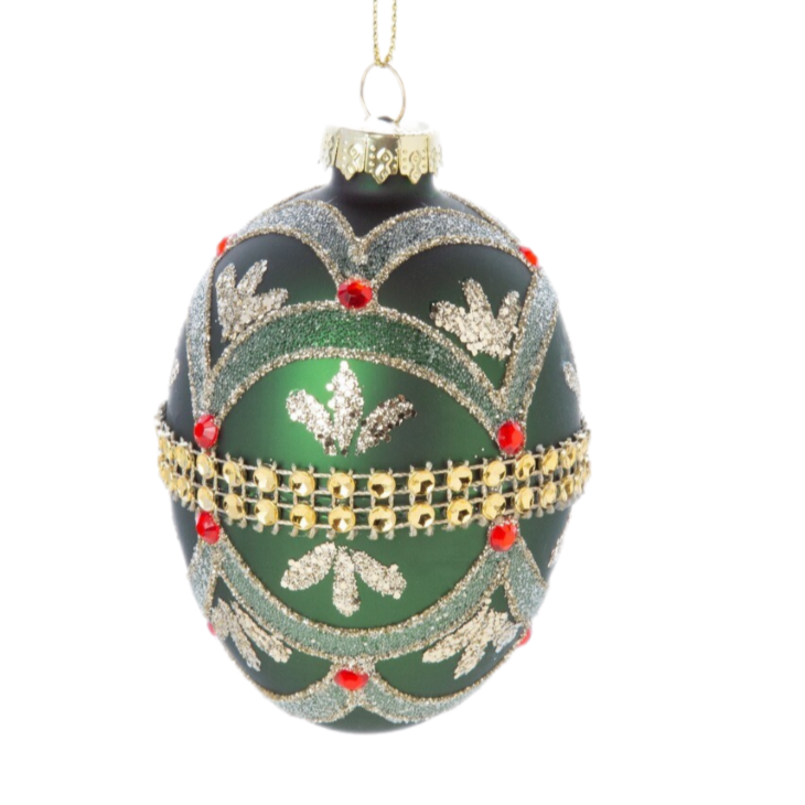 Green And Gold Beaded Egg Ornament Tinseltown Christmas Emporium