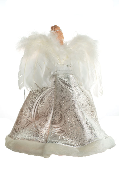 12" Lit Angel In Silver And White Dress Tree Topper