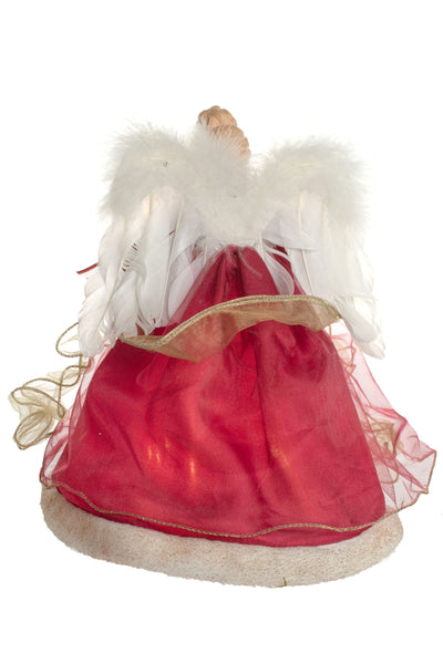 12" Lit Angel In Red And Gold Dress Tree Topper