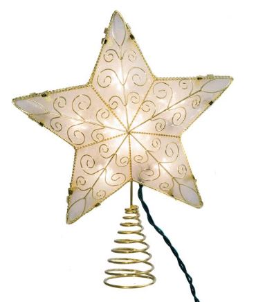 11" 5 Point Lit Gold Star Tree Topper