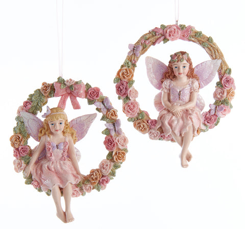 Assorted Fairy In Rose Wreath Ornament, INDIVIDUALLY SOLD