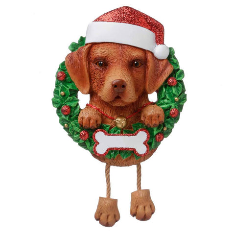 Dog In Wreath:  Chocolate Labrador Retriever