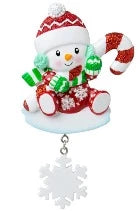 Snowman Baby With Candy Cane Ornament: Gender Neutral