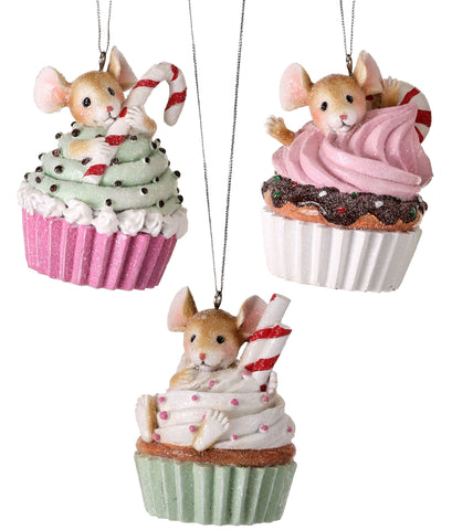 Assorted Mice In Cupcake Ornament, INDIVIDUALLY SOLD