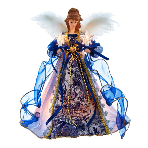 12" Lit Angel In Indigo Blue Dress Tree Topper