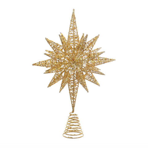 16.5" 15 Point Non Lit Gold Glitter Star Tree Topper