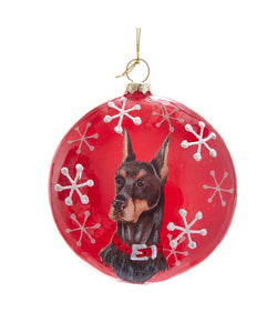 Glass Disc Dog Ornament: Doberman Pinscher