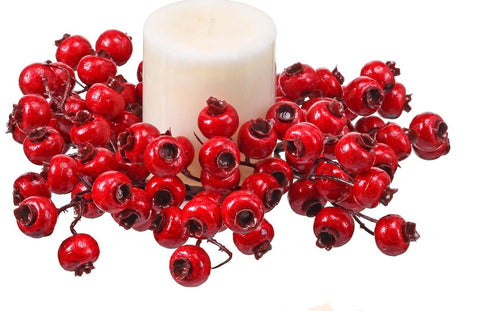 7" Red Berry Pillar Candle Ring