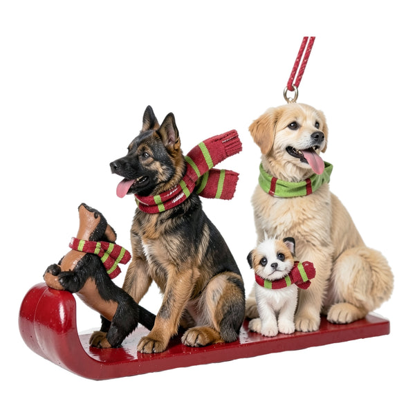 Assorted Cats &  Dogs On Sled Ornament, INDIVIDUALLY SOLD