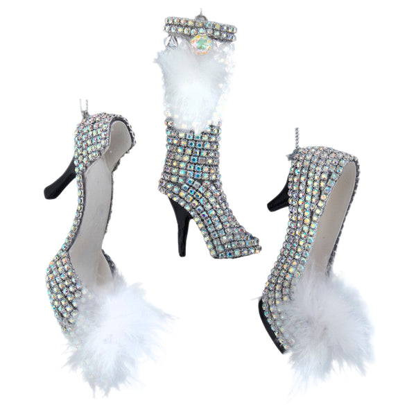 Assorted Silver Bedazzled High Heel Shoe Ornament, INDIVIDUALLY SOLD