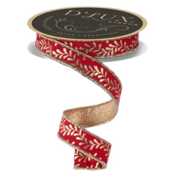 Red & Gold Foil Fused Leaf Ribbon