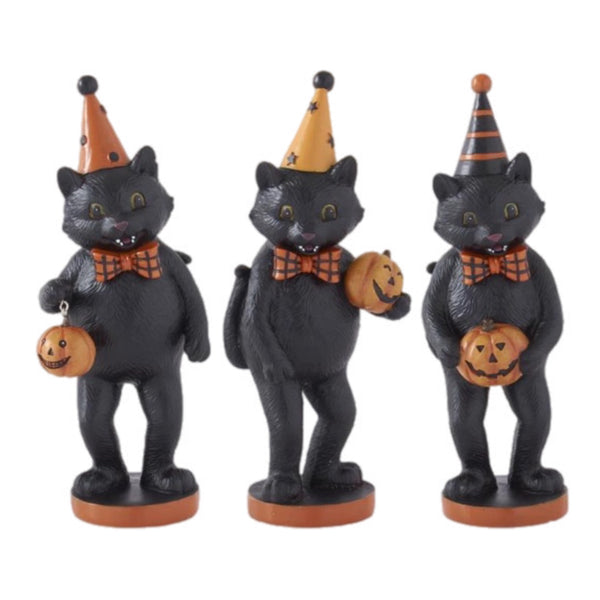 Assorted Cat Holding Pumpkin Figurine, INDIVIDUALLY SOLD