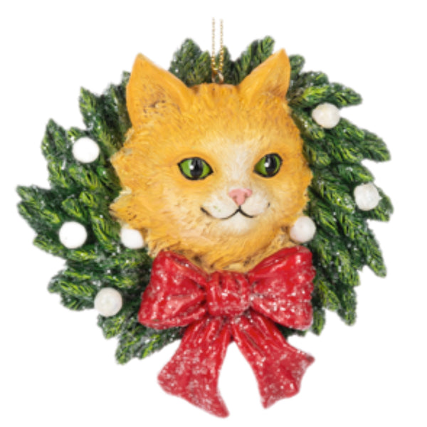 Assorted Cat In Wreath Ornament, INDIVIDUALLY SOLD