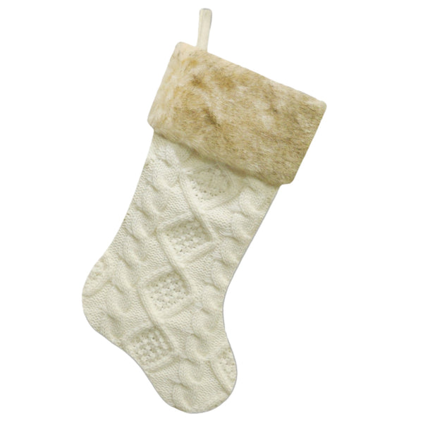Assorted 20.5" Cable Knit With Fur Trim Stocking, INDIVIDUALLY SOLD