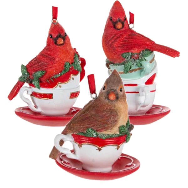 Assorted Cardinal In Teacup Ornament, INDIVIDUALLY SOLD