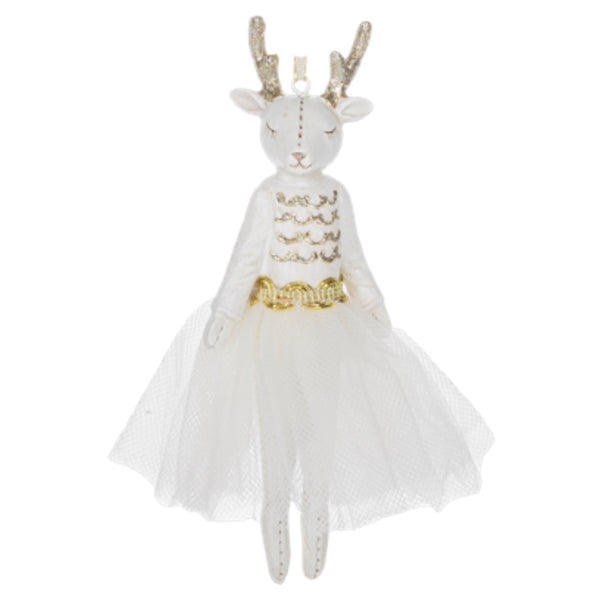 Assorted Fancy White & Gold Reindeer Ornament, INDIVIDUALLY SOLD