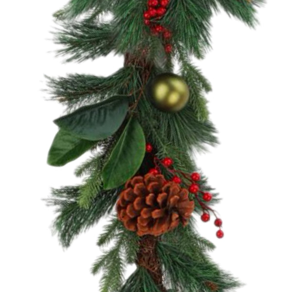 6' Pine With Pinecones & Gold Balls Garland