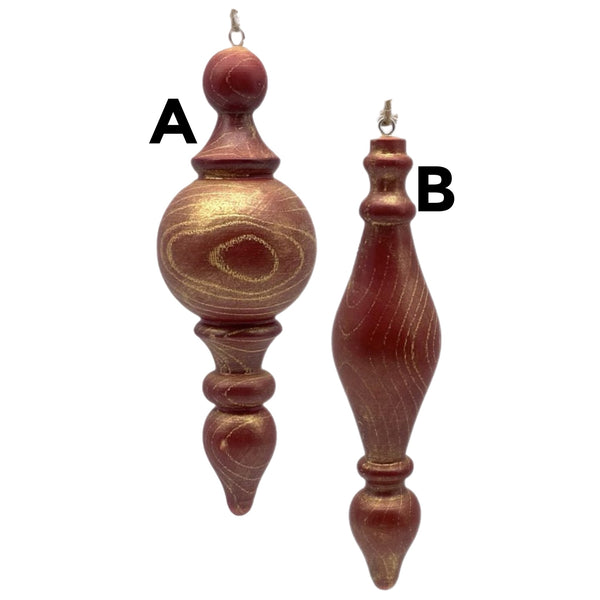 Assorted Red Wood Finial Ornament, INDIVIDUALLY SOLD