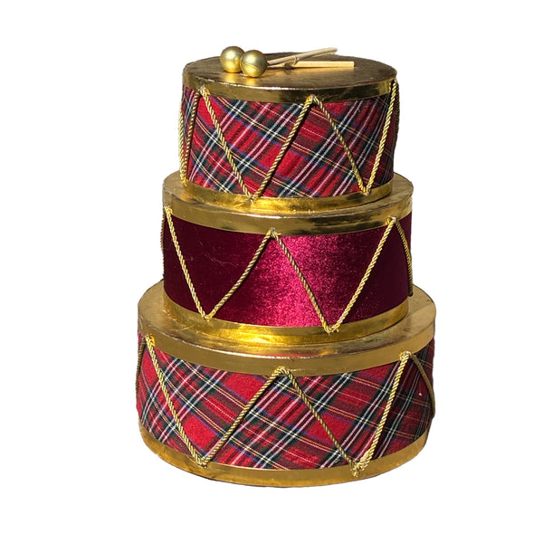 Assorted Stacked Plaid Drum Figurine, INDIVIDUALLY SOLD