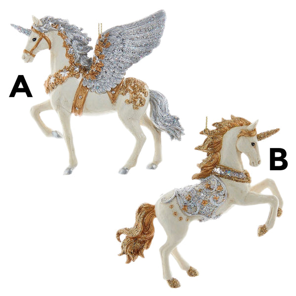 Assorted Silver & Gold Unicorn Ornament, INDIVIDUALLY SOLD