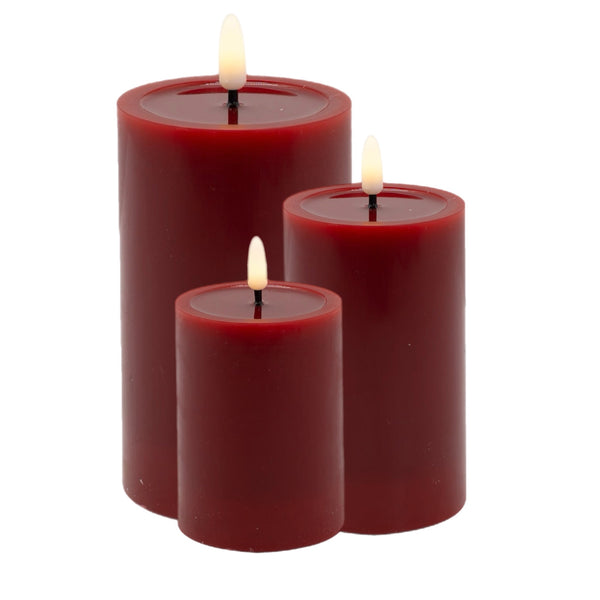 Assorted Dark Red Pillar Flameless Candle, INDIVIDUALLY SOLD