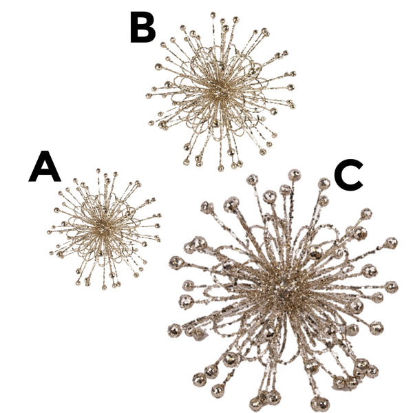 Assorted Champagne Starburst Ornament, INDIVIDUALLY SOLD
