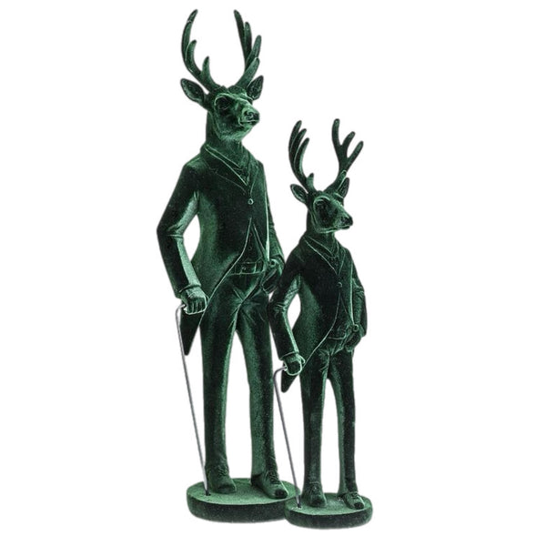 Assorted Green Reindeer With Walking Stick Figurine, INDIVIDUALLY SOLD