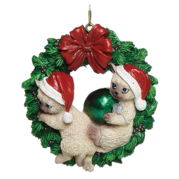 Assorted Cat In Wreath Ornament, INDIVIDUALLY SOLD